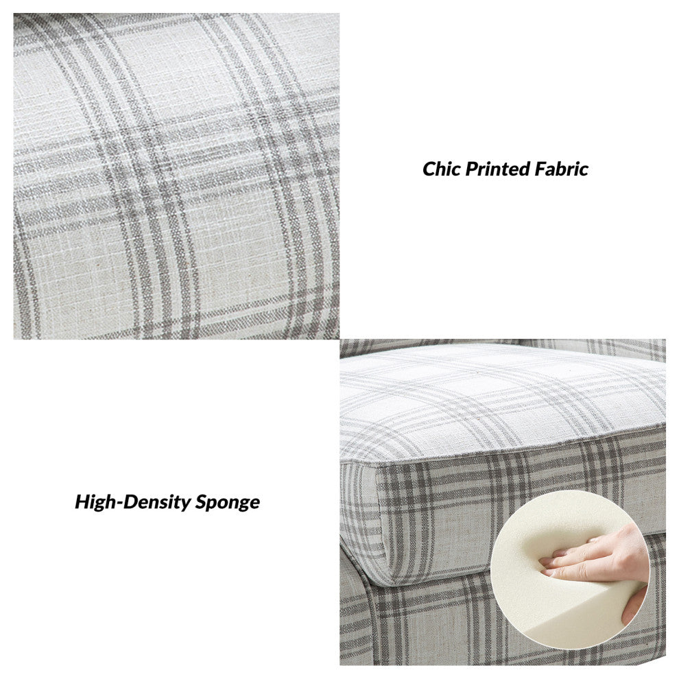 Modern Push-Back Plaid Recliner with Rolled Armrest, Plaid Gray