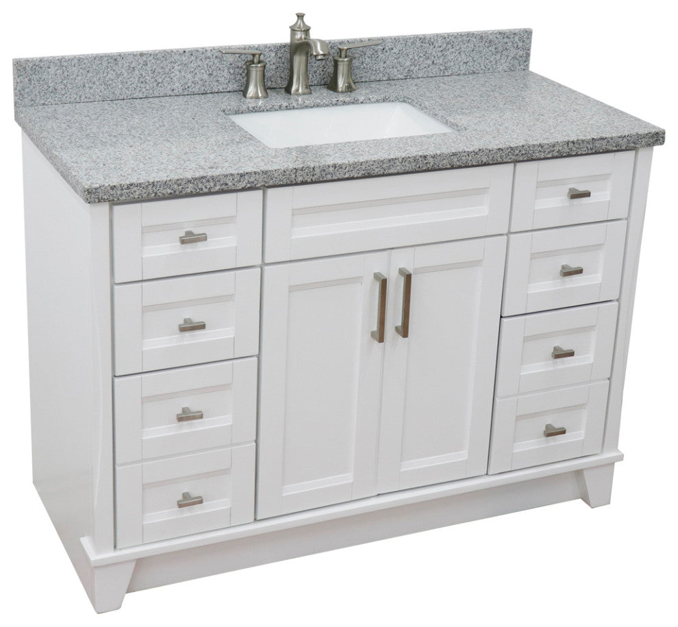 49" Single Sink Vanity, White Finish With Gray Granite And Rectangle Sink