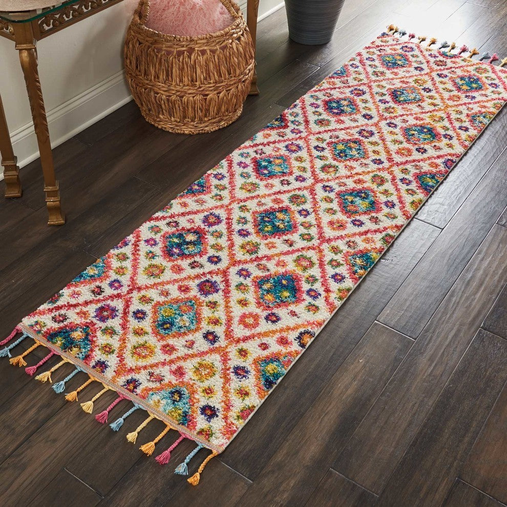 Nourison Moroccan Casbah Ivory/Pink Area Rug, 2'3"x8'
