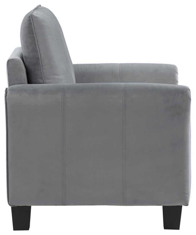 Upholstered Rolled Arm Accent Chair, Gray and Black