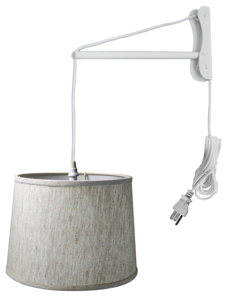 MAST Plug-In Wall Mount Pendant, 1 Light White Cord/Arm, Textured Oatmeal Shade