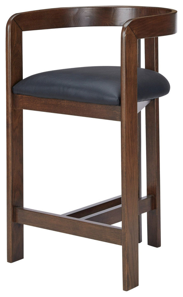 Belton Modern Black Vegan Leather + Brown Oak Counter Chair