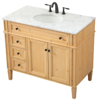 Home Living Vanity with Carrara White Marble Countertop, Natural Wood, 40", Single Sink