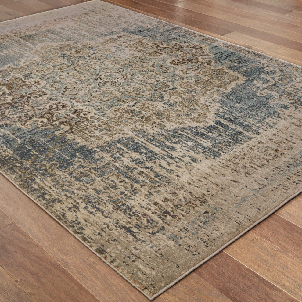 7"x10" Blue and Ivory Medallion Area Rug