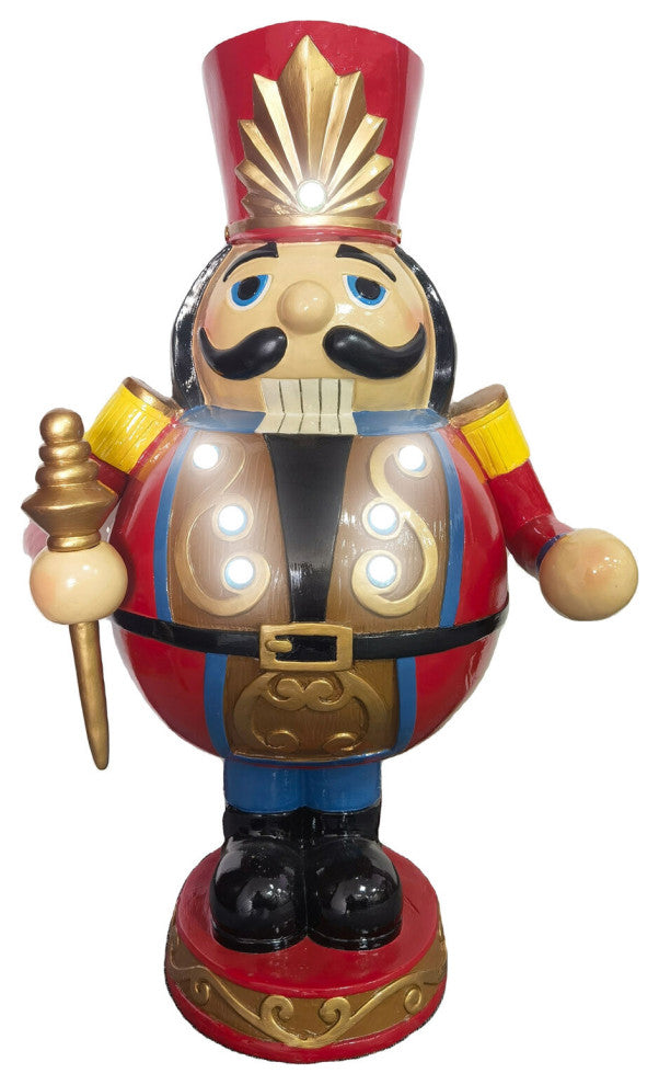 3' Roly Poly Nutcracker Toy Soldier, Resin Staue With LED Lights, Red
