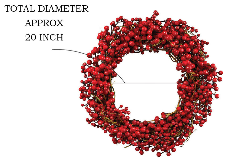 Serene Spaces Living Red Berries Wreath, Use for Valentines Day, 20" Diameter