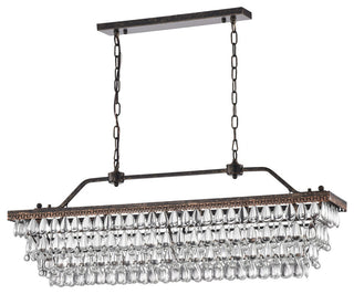 6-Light Antique Bronze Rectangular Crystal Chandelier Dining Room 40 in. Glam