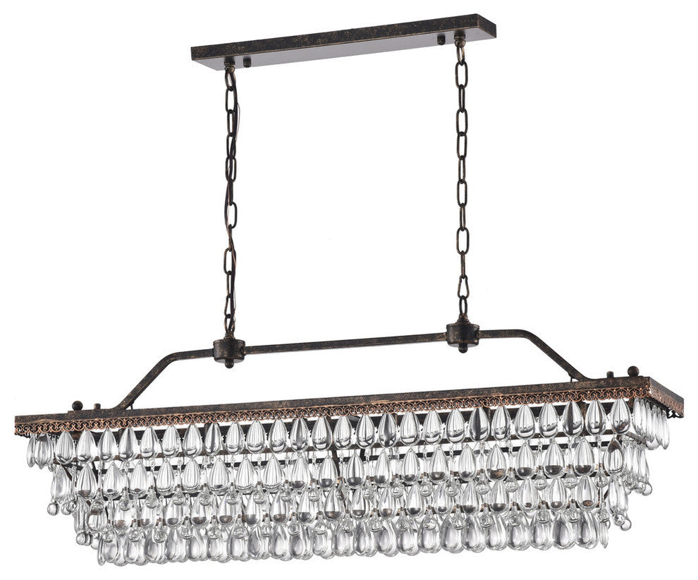 6-Light Antique Bronze Rectangular Crystal Chandelier Dining Room 40 in. Glam