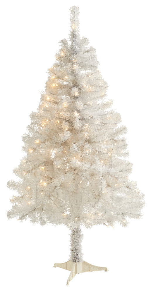 5' White Faux Christmas Tree With 350 Bendable Branches and 150 Clear LED Lights