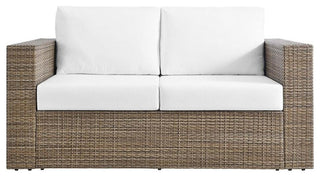 Modway Convene Outdoor Synthetic Rattan Loveseat in Cappuccino/White
