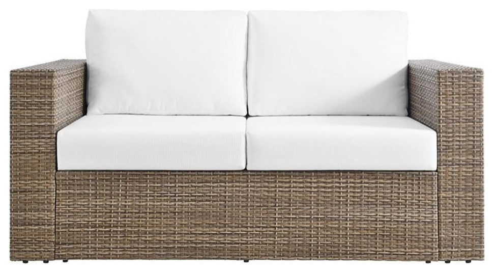 Modway Convene Outdoor Synthetic Rattan Loveseat in Cappuccino/White