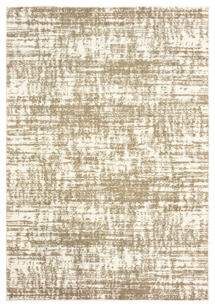 Viviana Distressed Solid Ivory/ Taupe Area Rug, 9'10"x12'10"