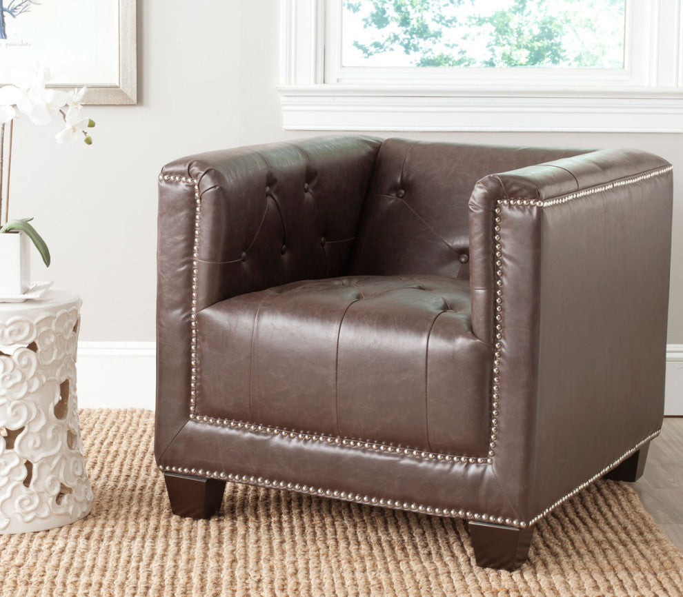 Tinely Club Chair Silver Nail Heads Antique Brown