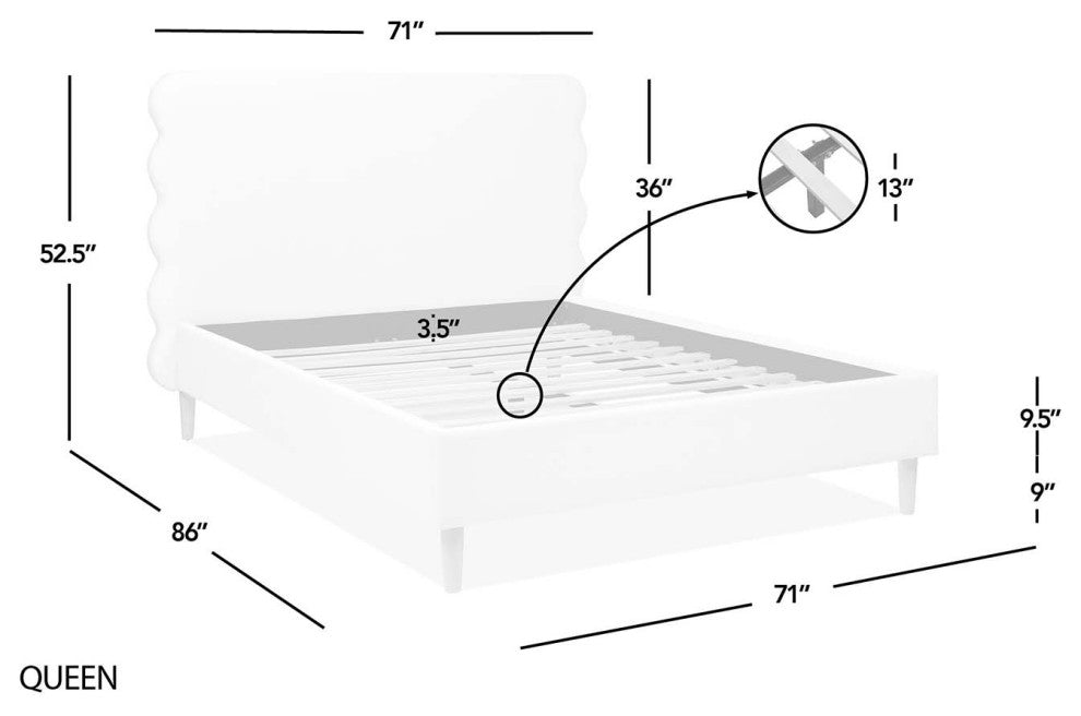 Stockholm Modern Wavy Headboard Platform Bed, Fawn Brown Performance Velvet, Queen