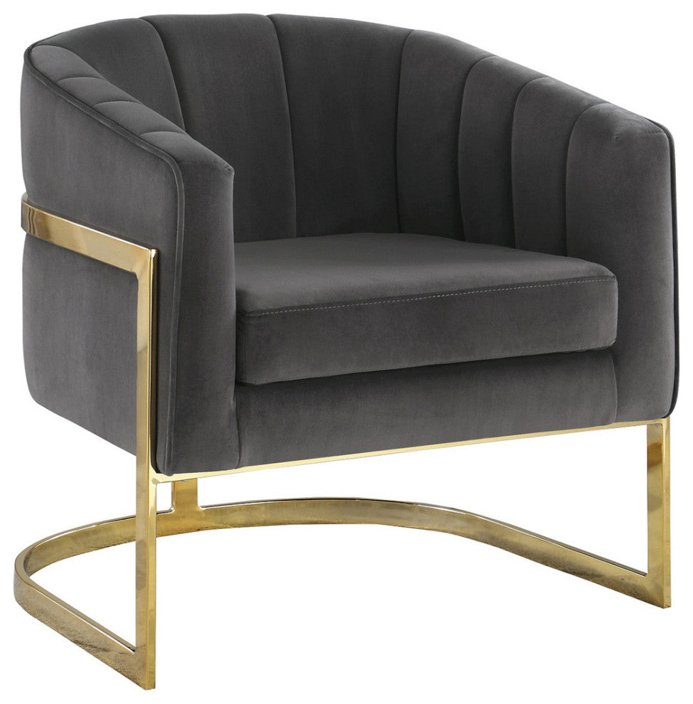 Accent Chair With Metal Frame, Dark Gray And Gold