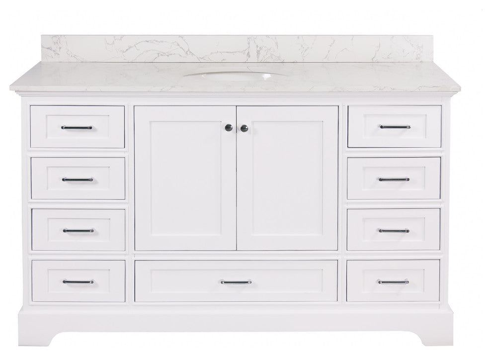 Harper 60" Single Bathroom Vanity, White, Engineered Marble