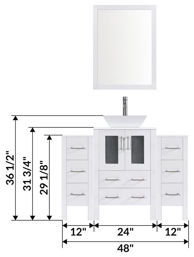 Modern Vanity Set With Two Sink Bases With Mirrors and Five Drawer Bases, White,