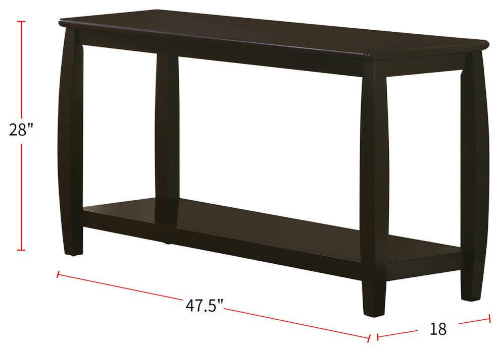 Wood Sofa Table with Shelf, Cappuccino