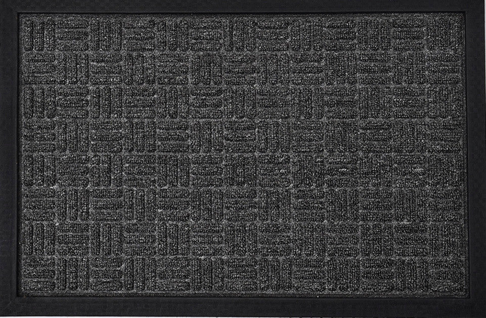 Outdoor Front Door Mat Checkerboard Yvan Polypropylene Rubber Rug 24x16 Grey