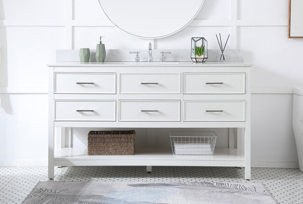 Elegant VF19060WH-BS 60"Single Bathroom Vanity, White With Backsplash