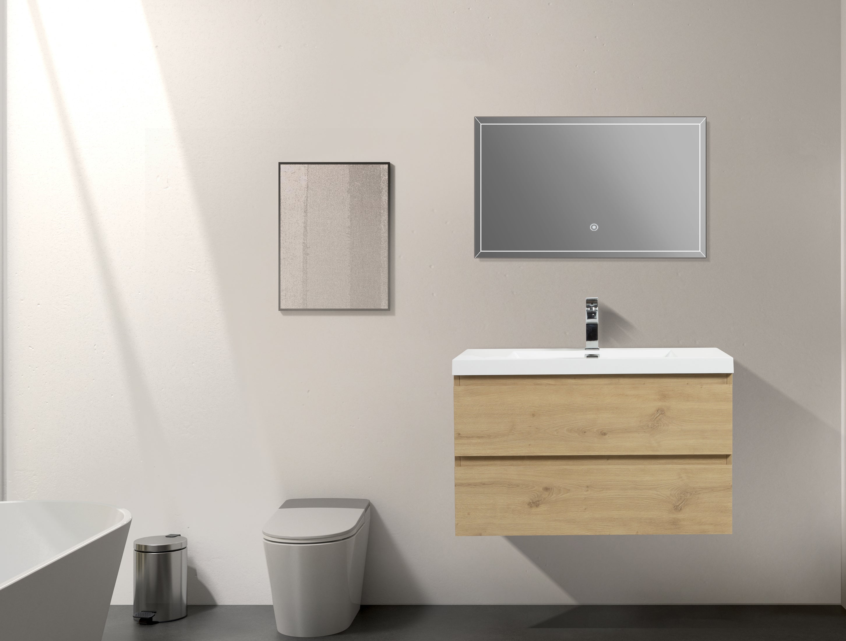 Alma-Pre Wall Mount Vanity With White Sink, Natural Oak, 42"