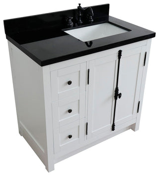 37" Vanity, Glacier Ash, Black Galaxy Top, Right Doors/Right Rectangle Sink