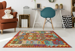 Flatweave Melda Red/Turquoise Rug, 3'2x4'10