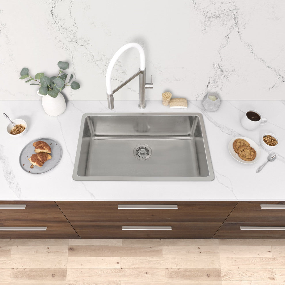STYLISH 27 inch Single Bowl Undermount and Drop-in Stainless Steel Kitchen Sink