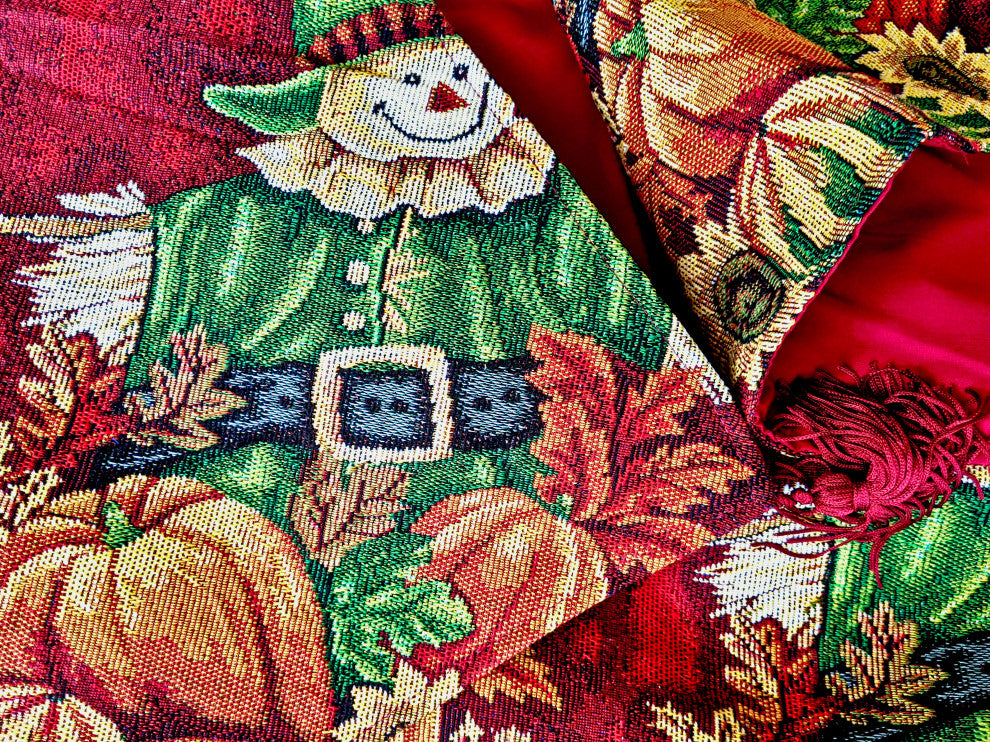 Pumpkin Patch Scarecrow Vintage Woven Tapestry Table Runners 13x90, 13x90