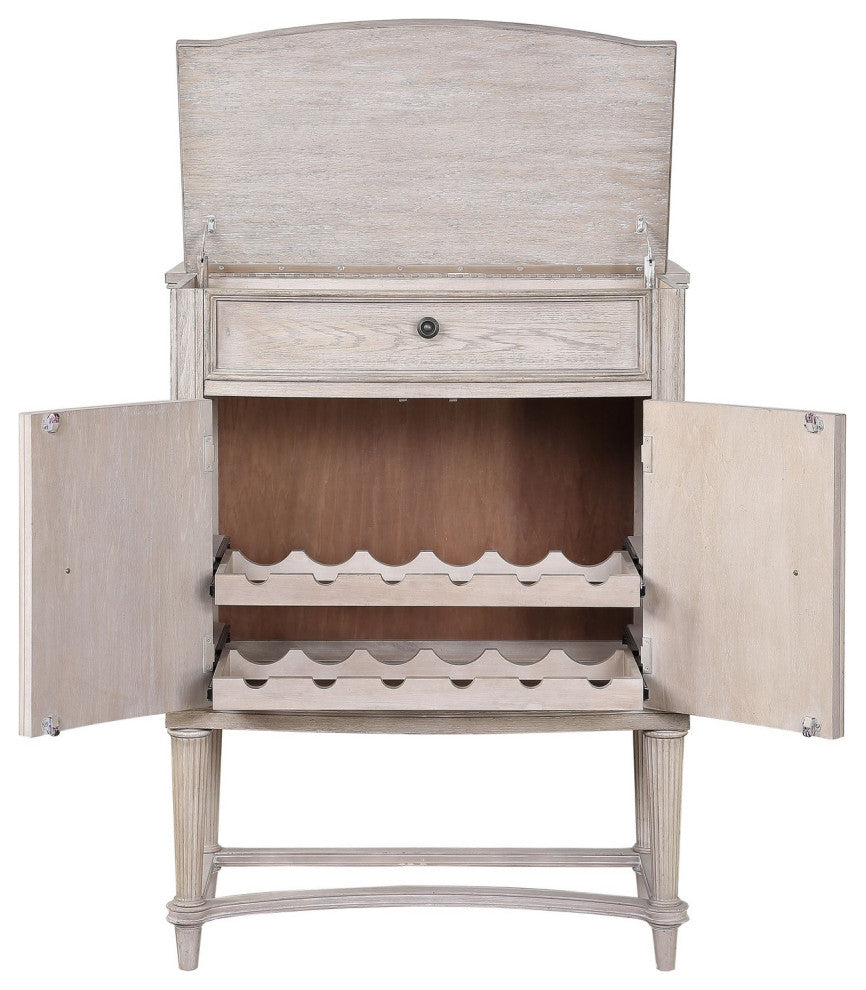 Benzara BM252298 Wine Cabinet With 2 Doors and Lift Top Storage, Antique White