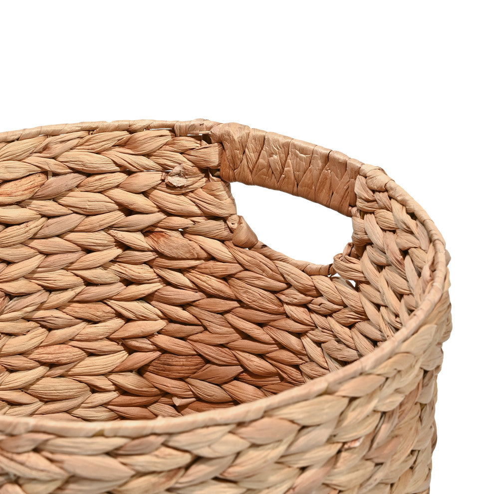 Avery Cottage Handwoven Hyacinth Cylinder Nesting Baskets With Handles, Set 3