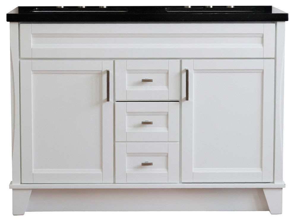 48" Double Sink Vanity, White Finish With Black Galaxy Granite