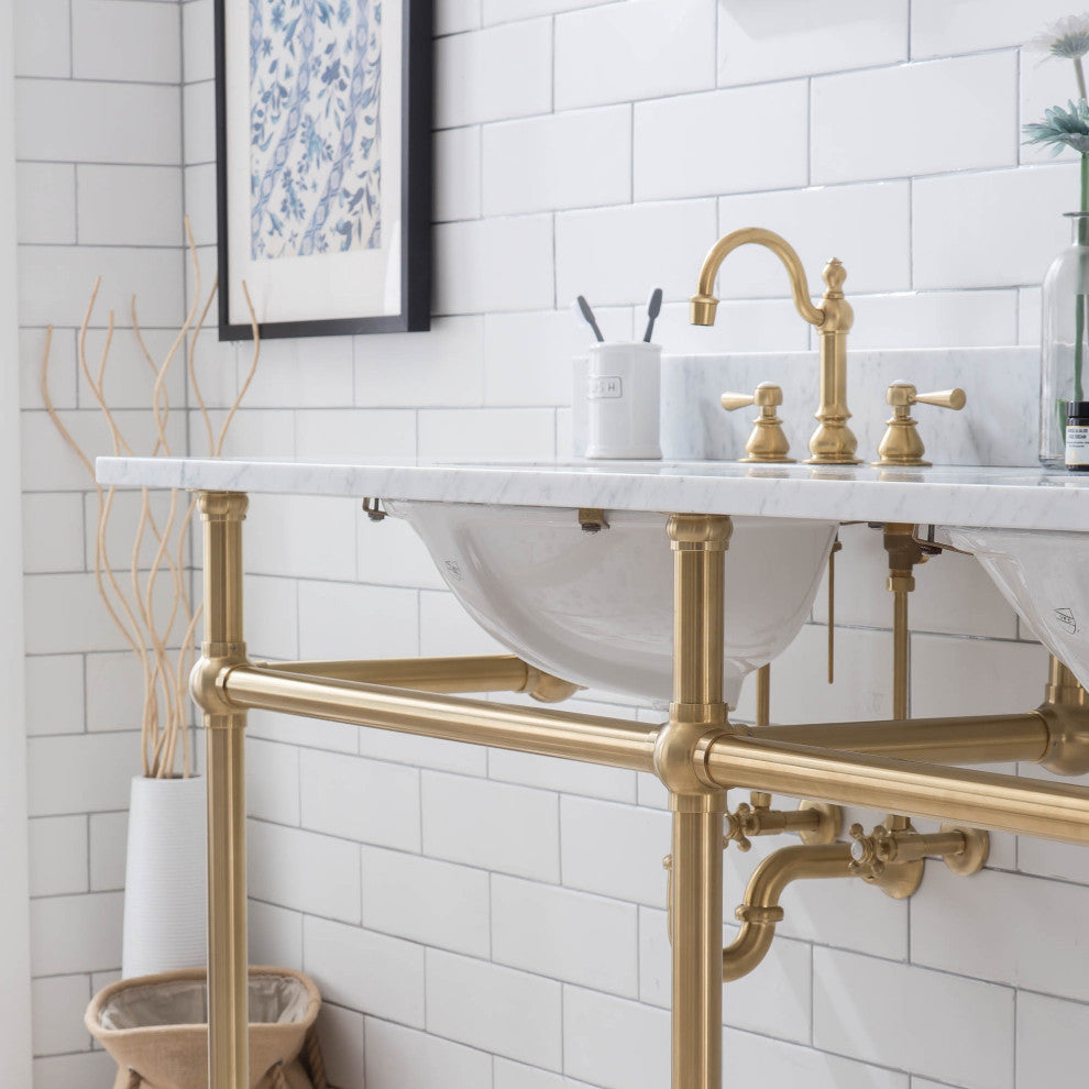 Embassy 72" Double Wash Stand, P-Trap, Countertop With Basin, Faucet, Mirror