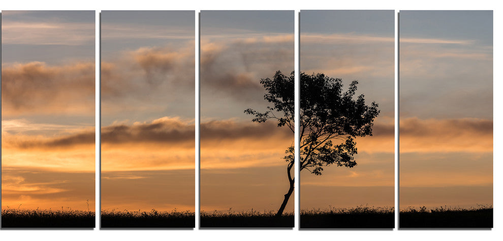 "Lonely Tree Silhouette Rightwards" Canvas Print, 5 Panel