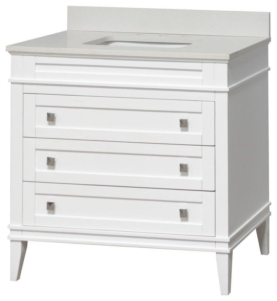 Eleanor 36" Bathroom Vanity, White, Quartz