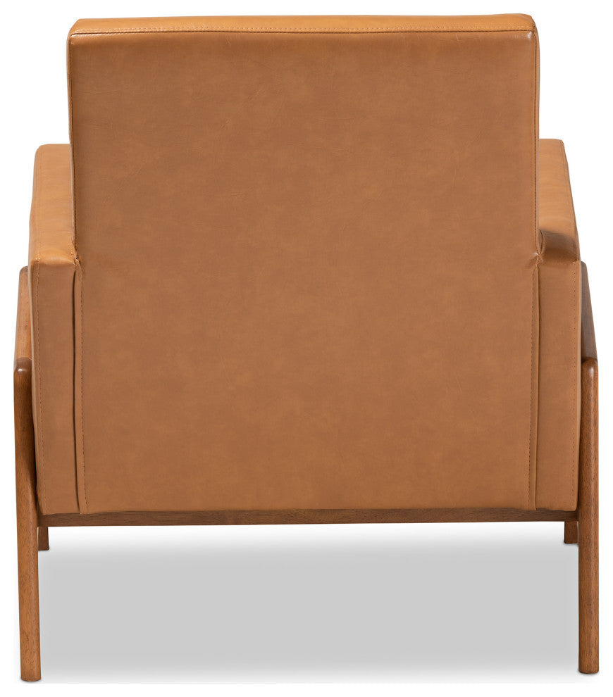 Yivi Mid-Century Tan Faux Leather and Walnut Brown Wood Lounge Chair