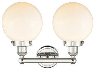 Edison Large Beacon 2-Light 16" Vanity Light, Polished Nickel, Matte White Shade