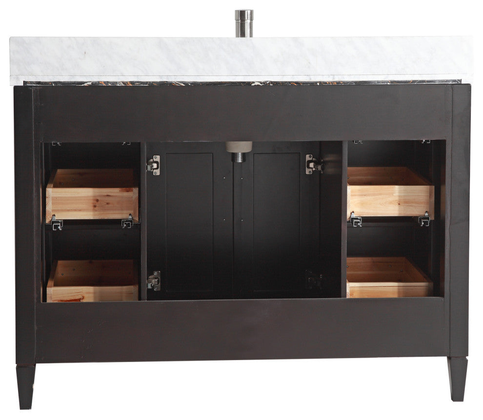 Vanity Set With Carrara Marble Top, 60", Espresso, Standard Mirror