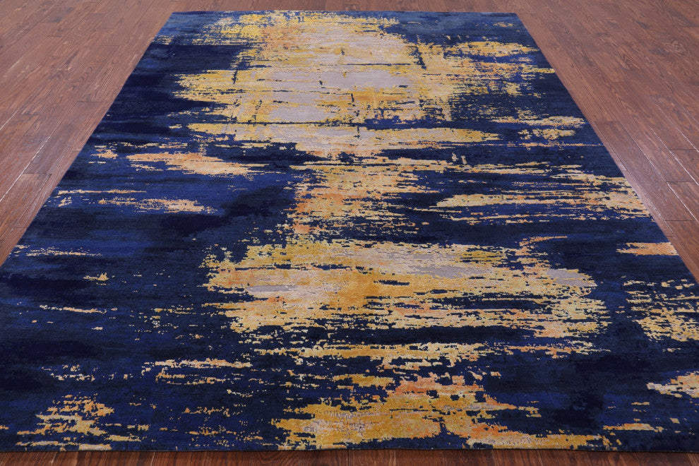 8' 1" X 10' 2" Wool and Silk Abstract Handmade Rug Q8703