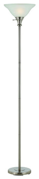 150W 3 Way Torchiere with Glass Shade, Brushed Steel Finish, White