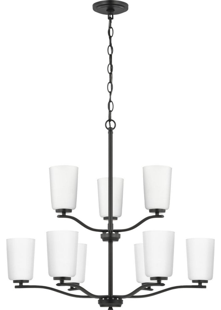 Adley Collection Nine-Light Matte Black Etched White Opal Glass Chandelier