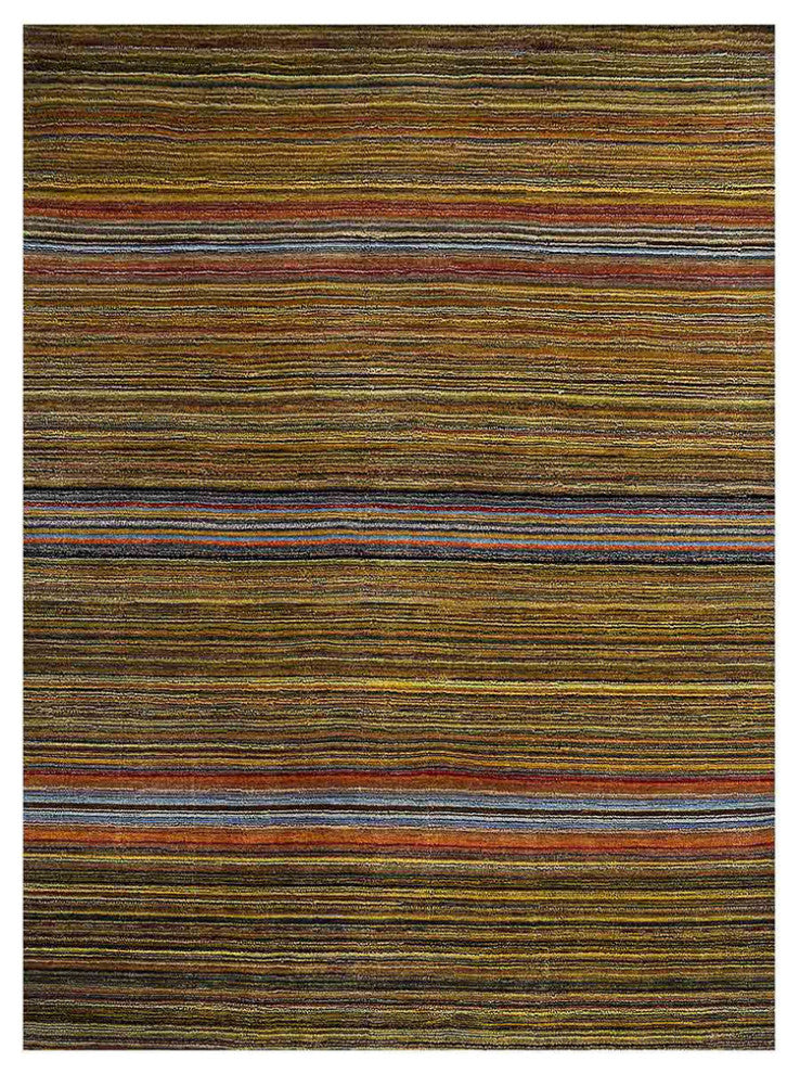 HAND KNOTTED LOOM WOOL ECO-FRIENDLY AREA RUGS - Rectangle, Multicolor, Striped