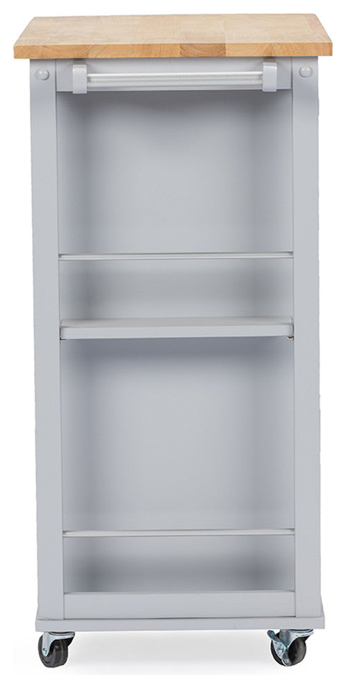 Yonkers Contemporary Light Gray Kitchen Cart With Wood Top