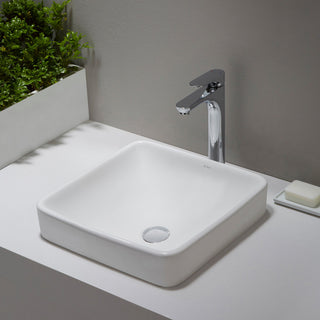 Elavo Ceramic Square Semi-Recessed White Sink, PU Drain Chrome