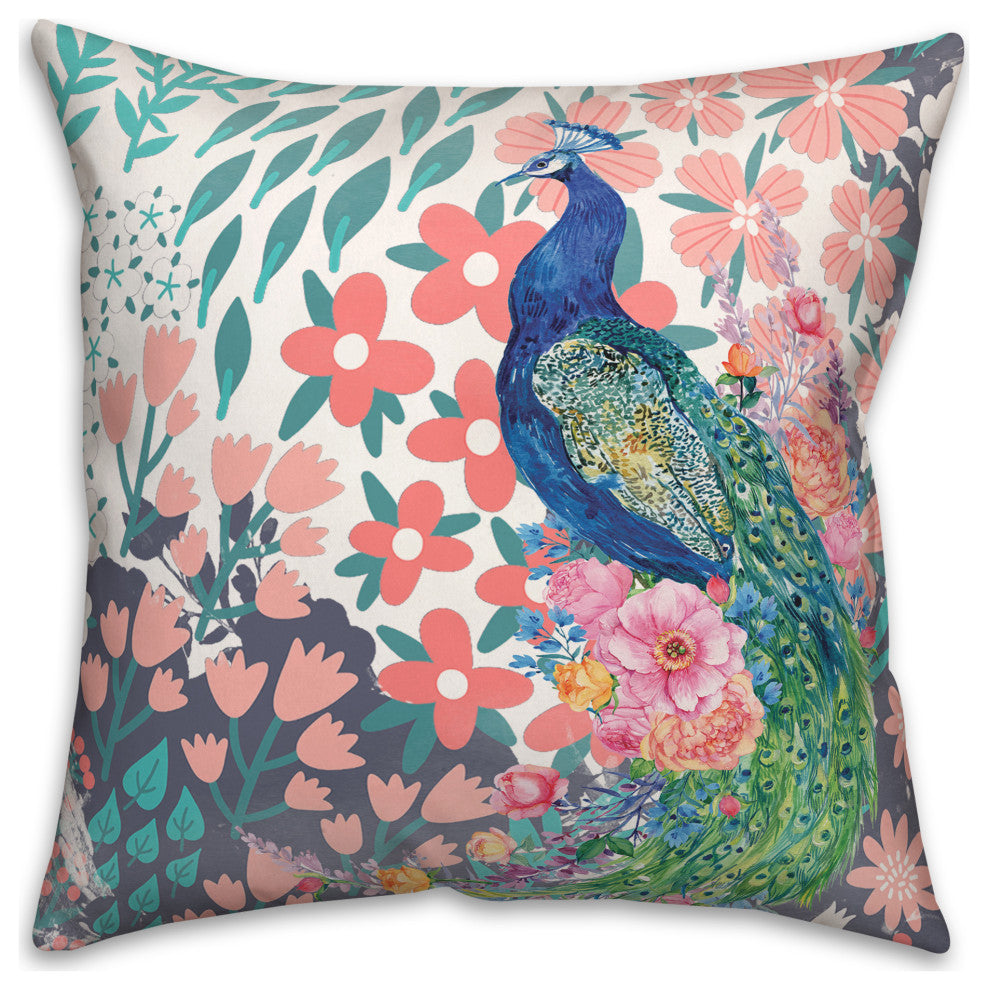 Watercolor Peacock 18x18 Spun Poly Pillow