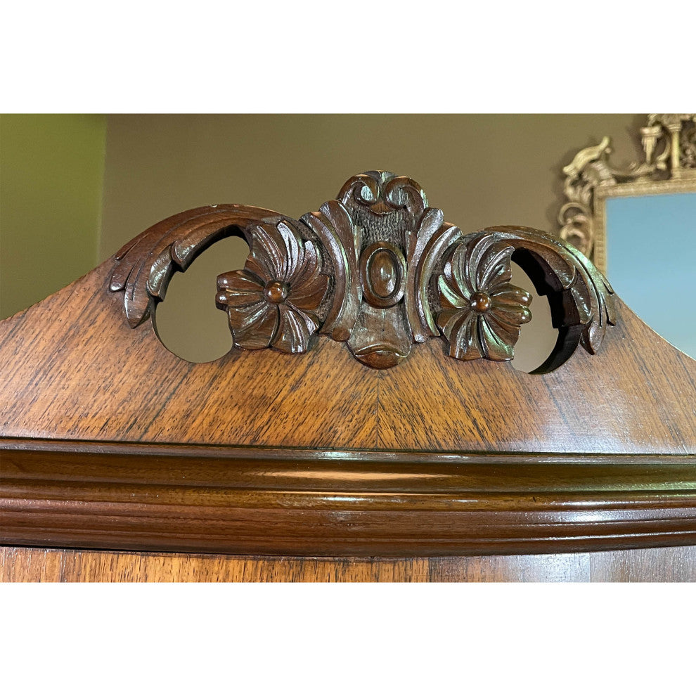 Antique Walnut Inlaid China Cabinet