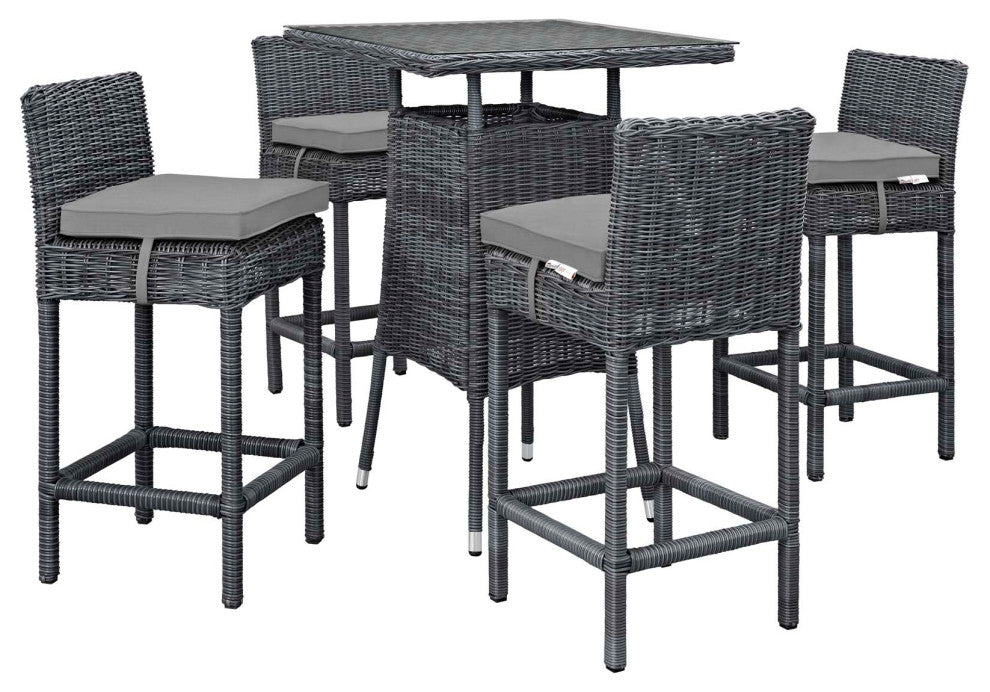 Summon 5 Piece Outdoor Patio Sunbrella Pub Set, Canvas Gray