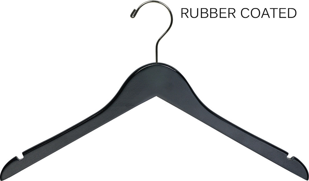 Black Rubberized Wooden Top Hangers With Notches, Box of 100