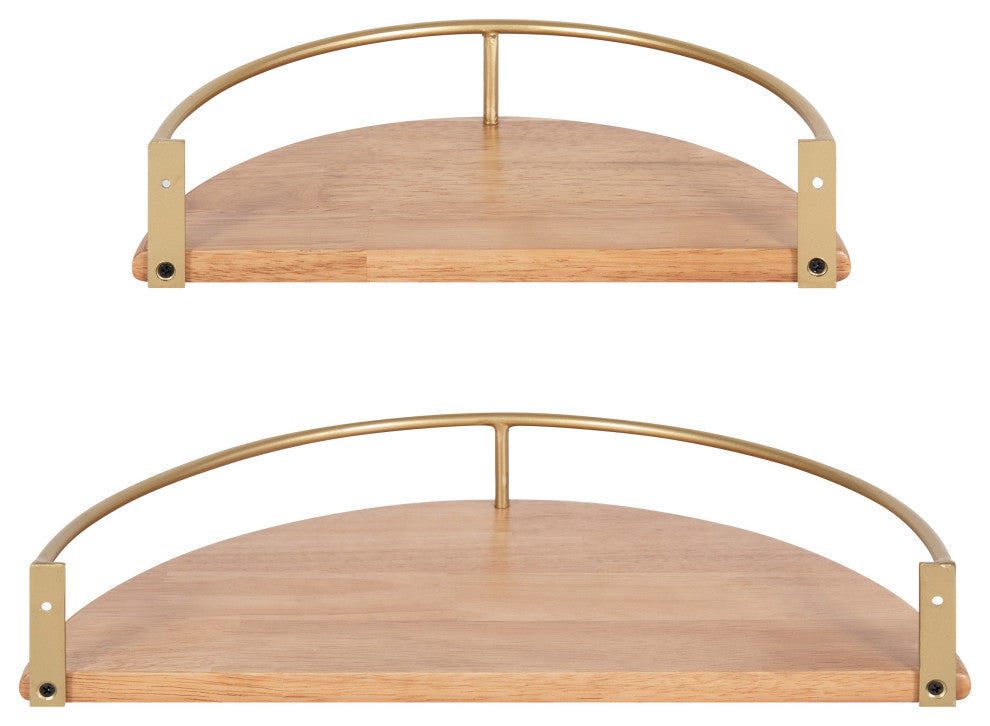 Camryn Semi Circle Shelf Set, Natural/Gold, 2 Piece