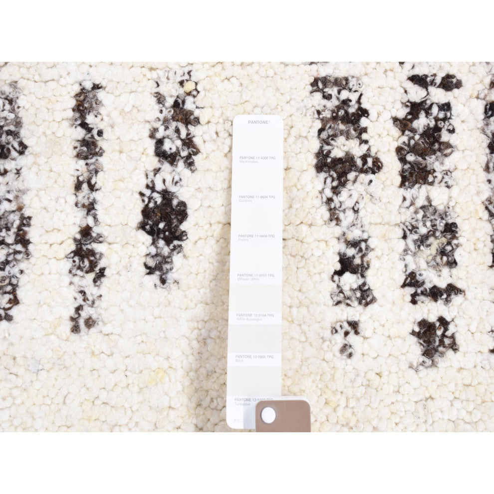 Black Modern Erased Column Design Pure Wool Hand Knotted Oriental Rug 3'x3'